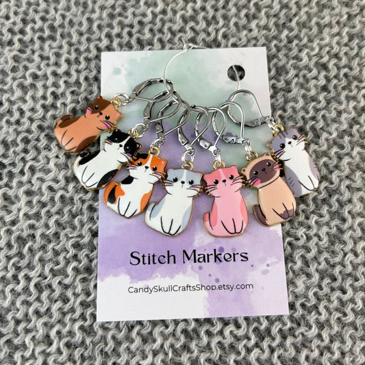 Cat Knitting Stitch Markers, Progress Keepers 7 Piece Set, Crochet, Cat Lovers Notion Tools and Supplies, Knitting Accessories, Gifts For Knitters
