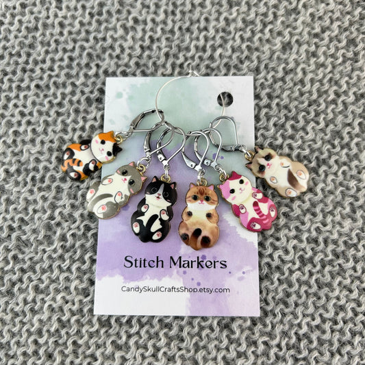Cat Knitting Stitch Markers, Progress Keepers 6 Piece Set, Crochet, Cat Lovers Notion Tools and Supplies, Knitting Accessories, Gifts For Knitters