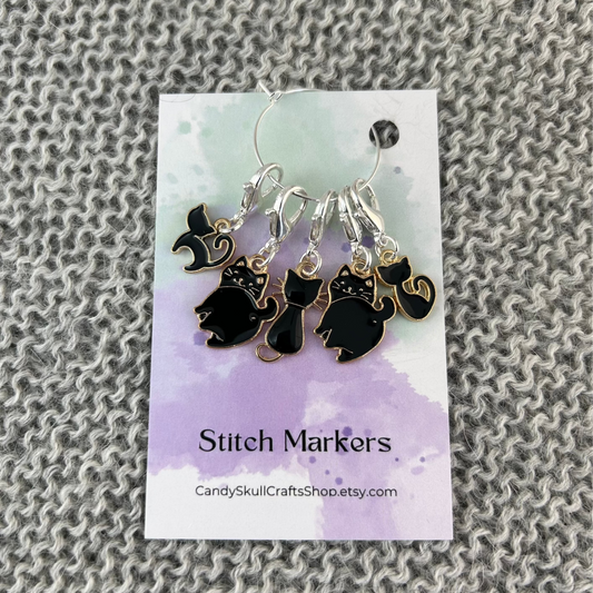 Cat Knitting Stitch Markers, Progress Keepers Set, Crochet, Cat Lovers Notion Tools and Supplies, Knitting Accessories, Gifts For Knitters