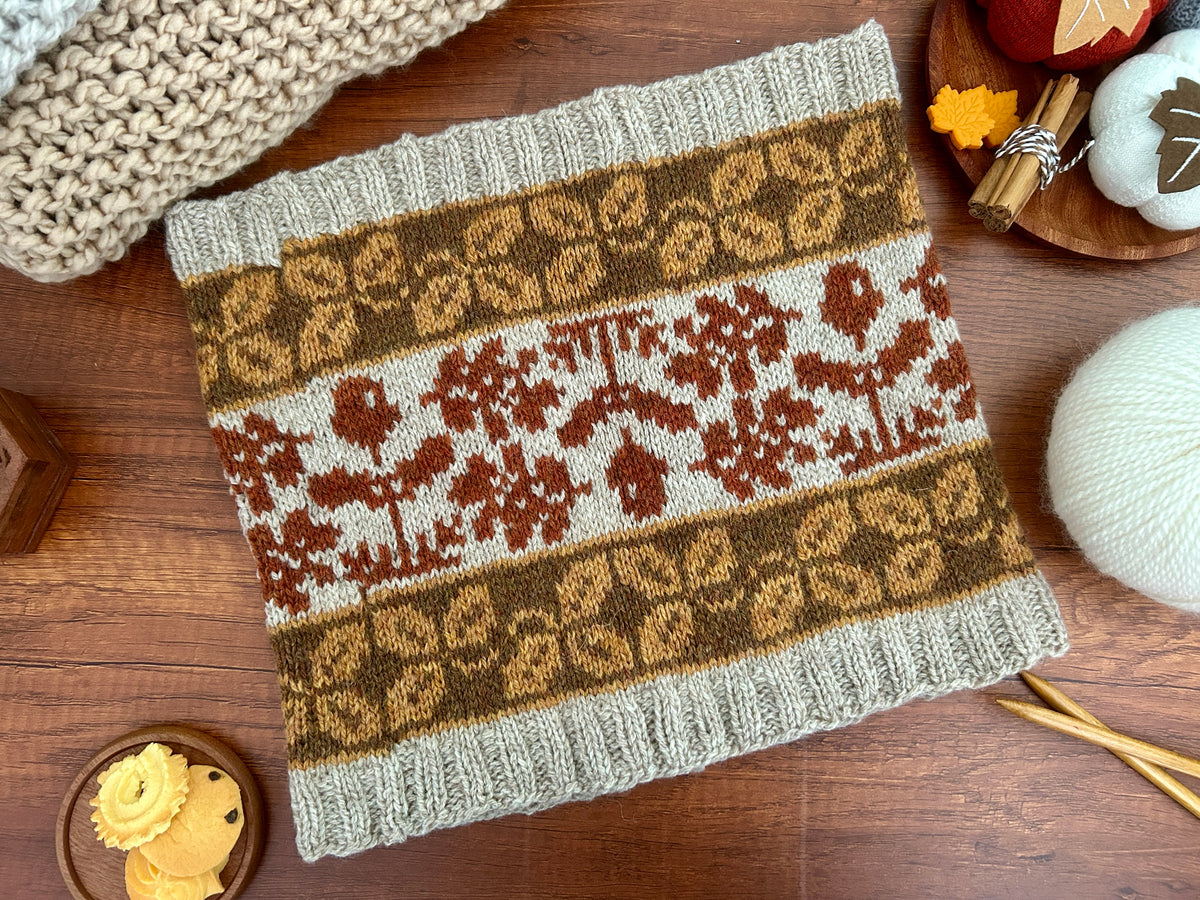 Autumn Cowl Knitting Pattern Only Norwegian Scandinavian Knitted Scarf Host, For Worsted Aran DK Sport Weight Yarn