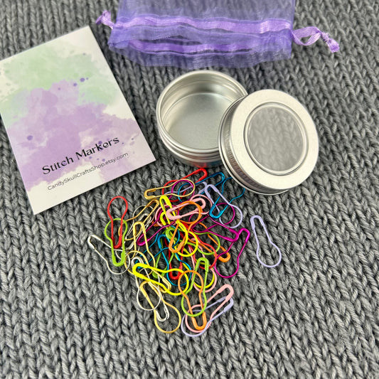 40 Rainbow Bulb Pin Knitting or Crochet Stitch Markers in a Metal Tin, Progress Keepers, Knitting Crochet Accessories, Gifts for Crafters