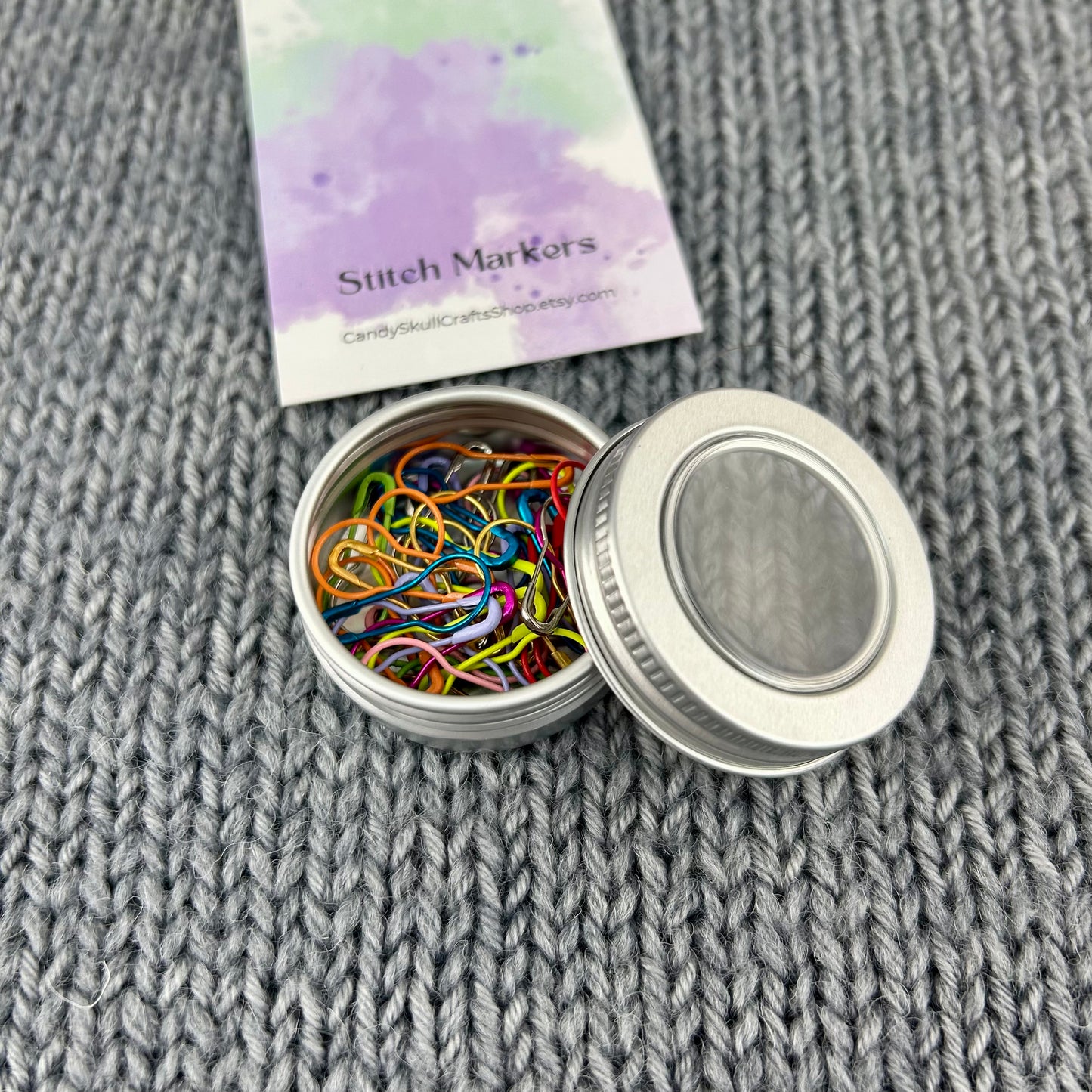 40 Rainbow Bulb Pin Knitting or Crochet Stitch Markers in a Metal Tin, Progress Keepers, Knitting Crochet Accessories, Gifts for Crafters