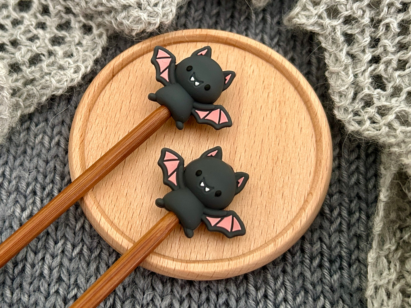 Bat Knitting Needle Stitch Savers,Halloween Point Protectors, Stoppers, End Caps, Huggers, Knitting Accessories, Gifts for knitters
