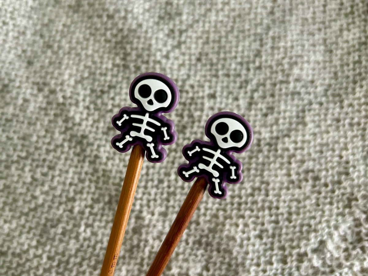Purple Skeleton Knitting Needle Point Protectors Stitch Savers, Stoppers, End Caps, Huggers, Knitting Accessories, Gifts for knitters