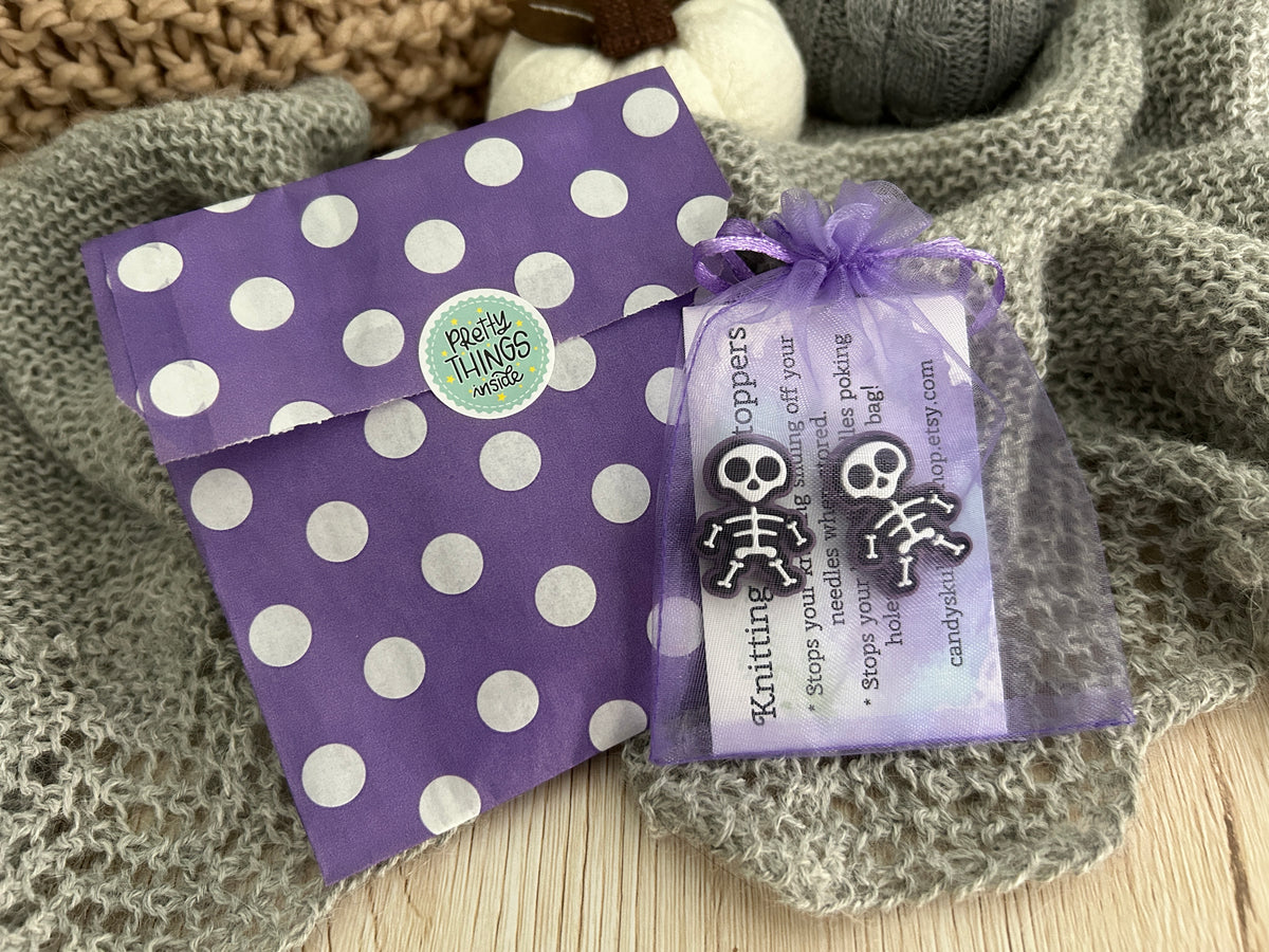 Purple Skeleton Knitting Needle Point Protectors Stitch Savers, Stoppers, End Caps, Huggers, Knitting Accessories, Gifts for knitters