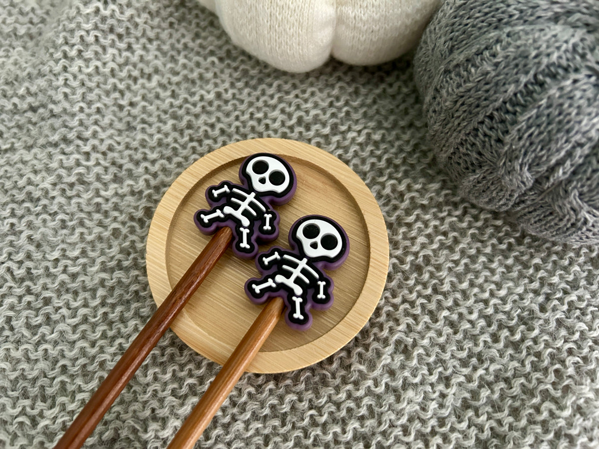 Purple Skeleton Knitting Needle Point Protectors Stitch Savers, Stoppers, End Caps, Huggers, Knitting Accessories, Gifts for knitters