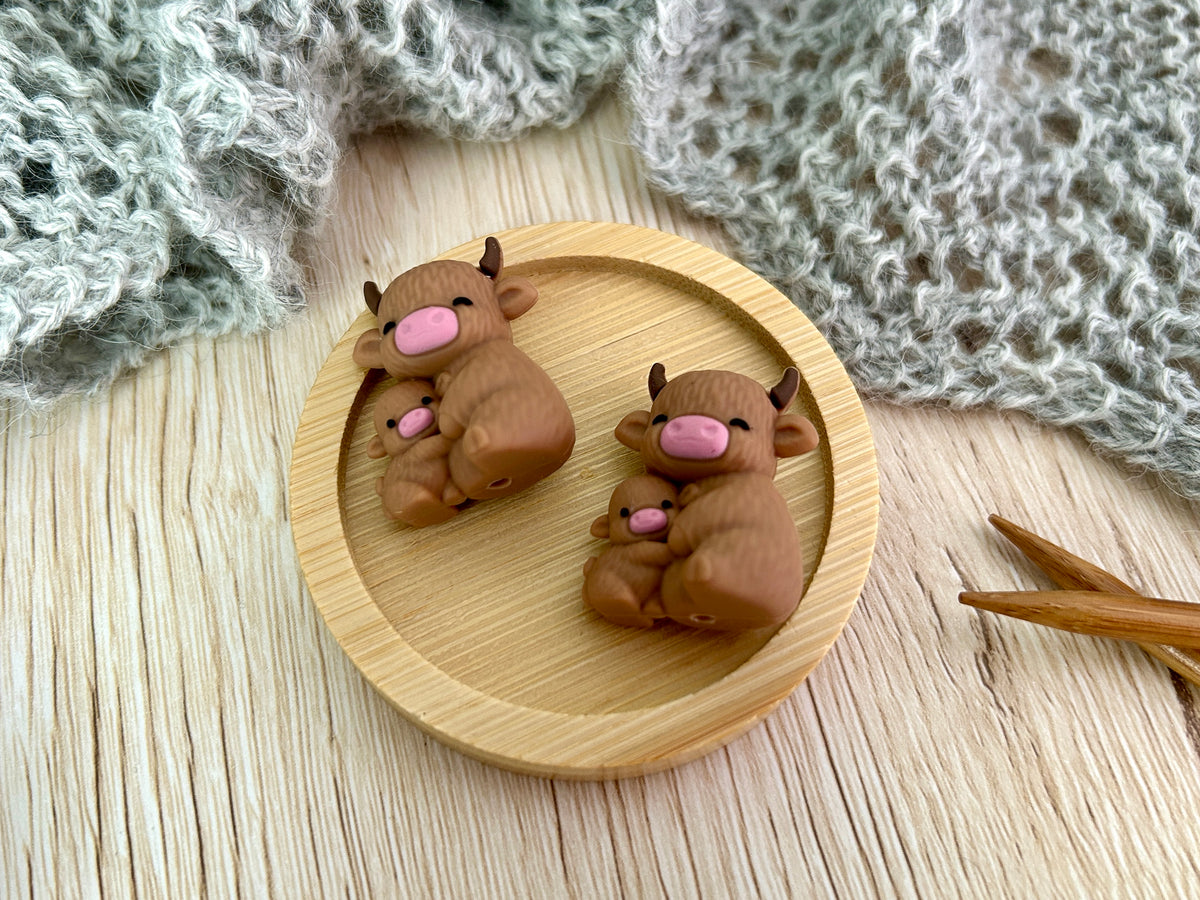 Highland Cow Knitting Needle Stoppers Stitch Savers, Aberdeen Angus Point Protectors, Knitting Accessories & Notions, Gifts for knitters