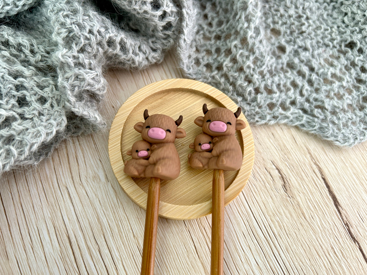 Highland Cow Knitting Needle Stoppers Stitch Savers, Aberdeen Angus Point Protectors, Knitting Accessories & Notions, Gifts for knitters