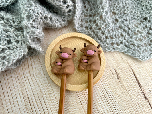 Highland Cow Knitting Needle Stoppers Stitch Savers, Aberdeen Angus Point Protectors, Knitting Accessories & Notions, Gifts for knitters