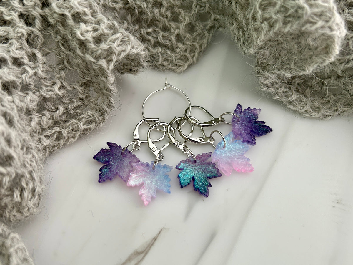 Winter Maple Leaf Knitting Stitch Markers, Crochet Progress Keepers, Accessories, Supplies, Tools, Gifts For Knitters, Crocheters, Crafters