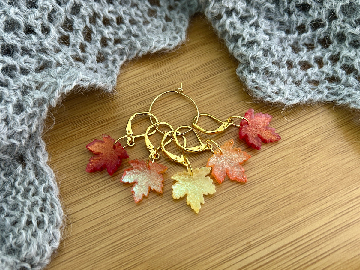 Autumn Maple Leaf Knitting Stitch Markers, Crochet Progress Keepers, Accessories, Supplies, Tools, Gifts For Knitters, Crocheters, Crafters
