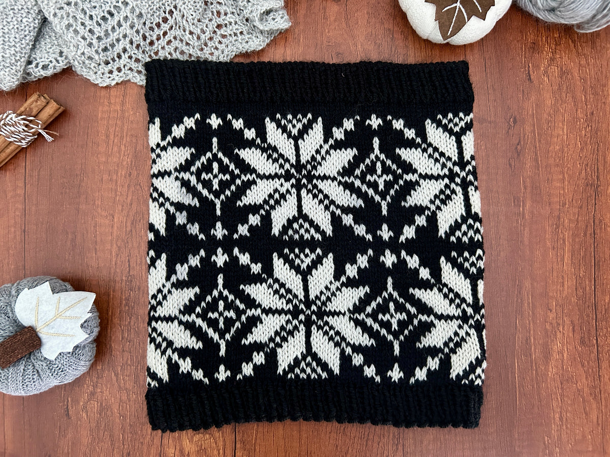 Simple Selbu Hat Cowl Knitting Pattern Stranded Colourwork Norwegian Star Rose Aran Worsted Weight Norwegian Scandinavian Knitted Design, Northern Star.