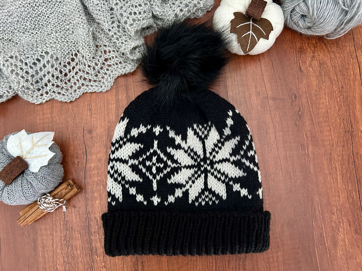 Simple Selbu Hat Cowl Knitting Pattern Stranded Colourwork Norwegian Star Rose Aran Worsted Weight Norwegian Scandinavian Knitted Design, Northern Star.
