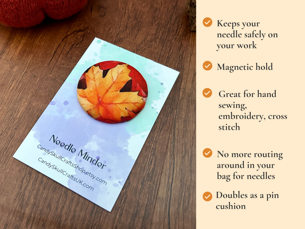 Autumn Leaf Magnetic Needle Minder, Maple Leaf Needle Nanny, Fabric Pin Cushion