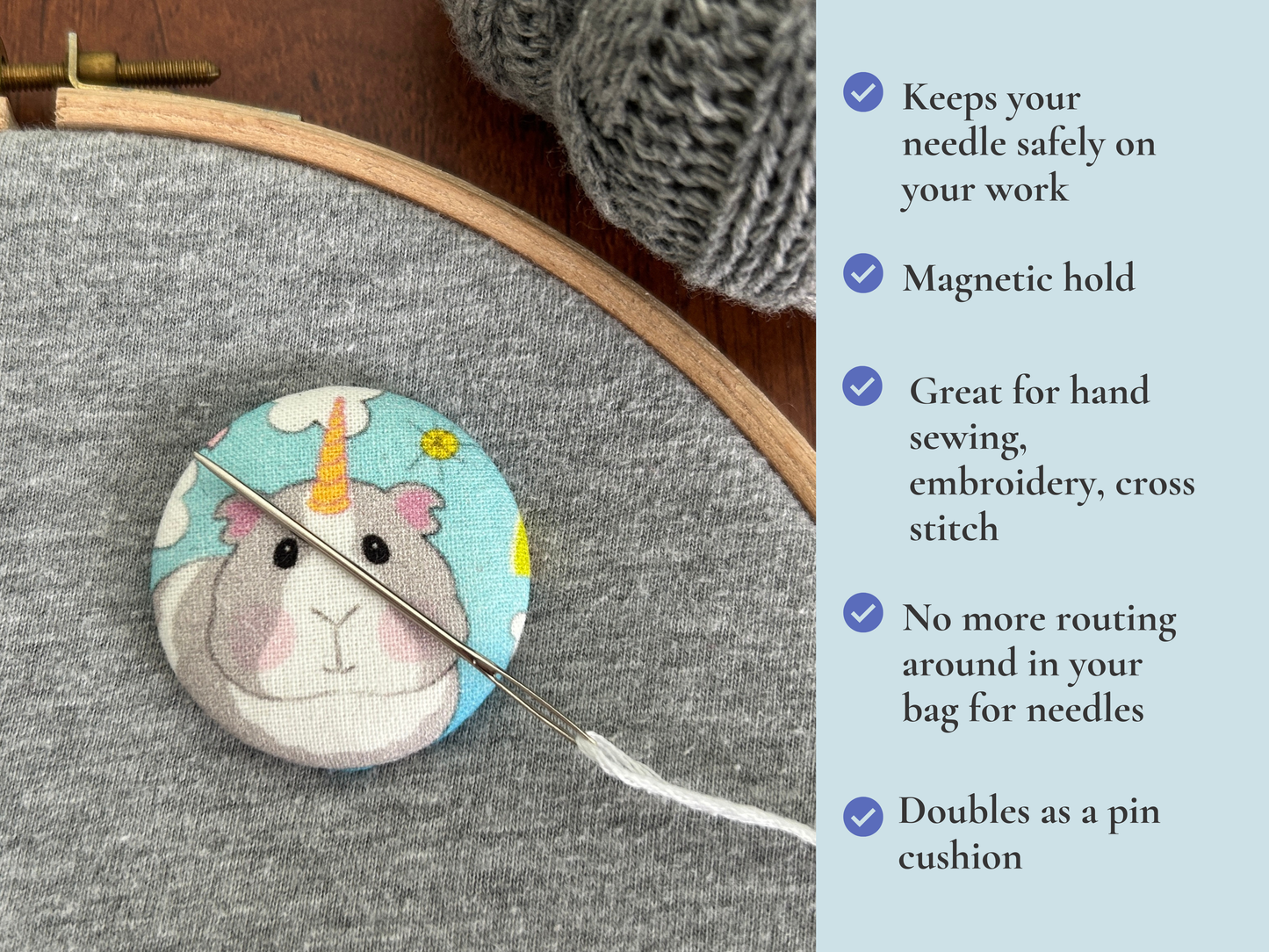 Unicorn Guinea Pig Magnetic Needle Minder, Needle Nanny, Fabric Pin Cushion