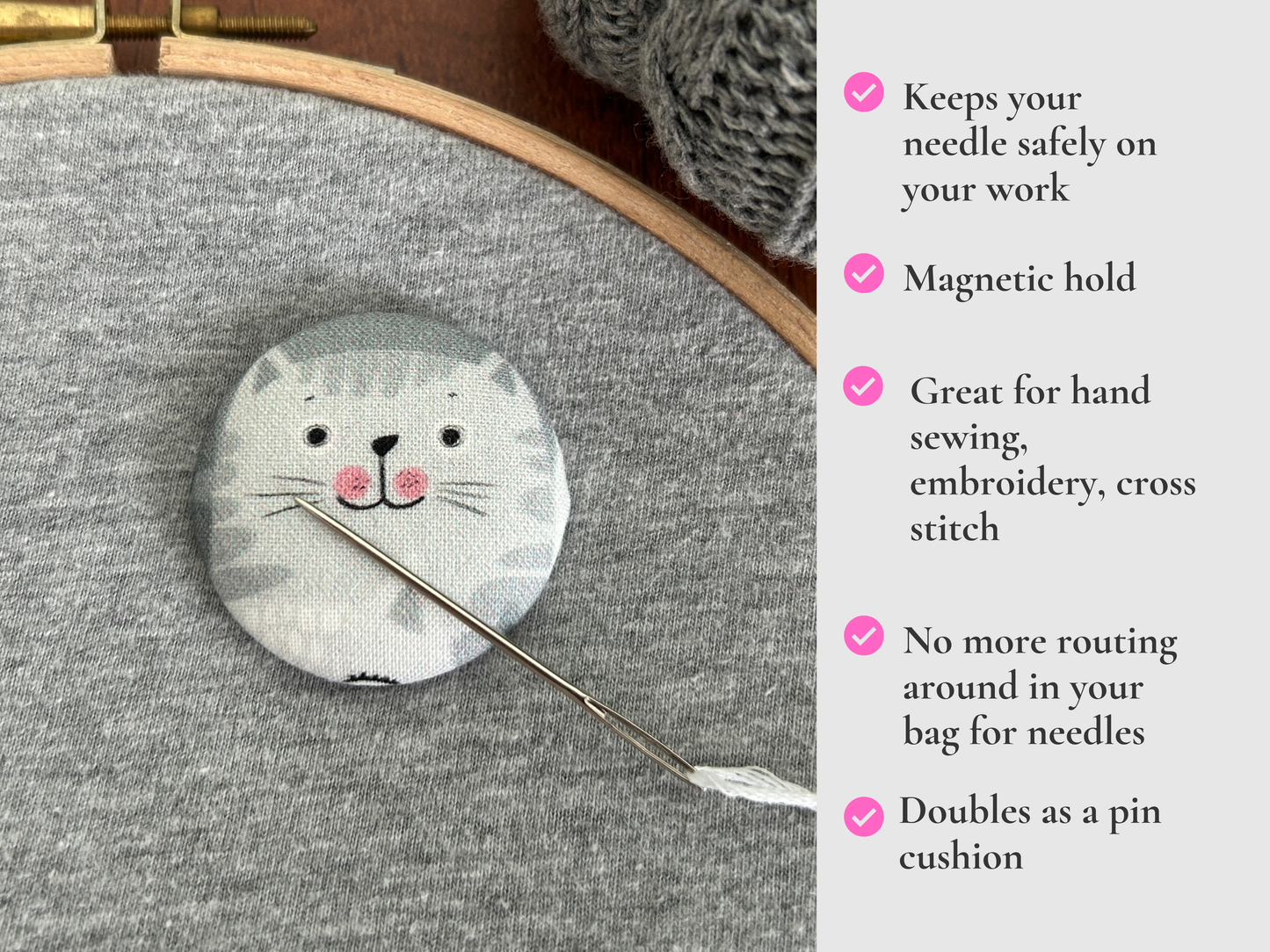 Cat Magnetic Needle Minder, Needle Nanny, Fabric Pin Cushion