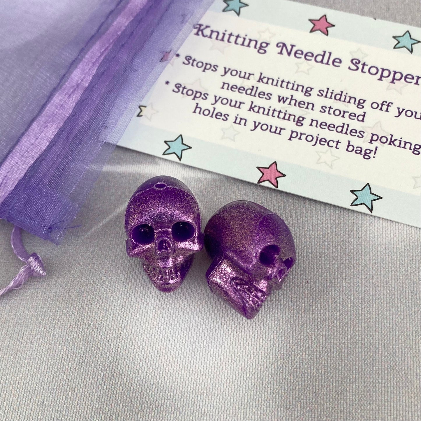 Purple Skull Knitting Needle Point Protectors Stitch Savers, Stoppers, End Caps, Huggers,   Knitting Accessories, Gifts for knitters