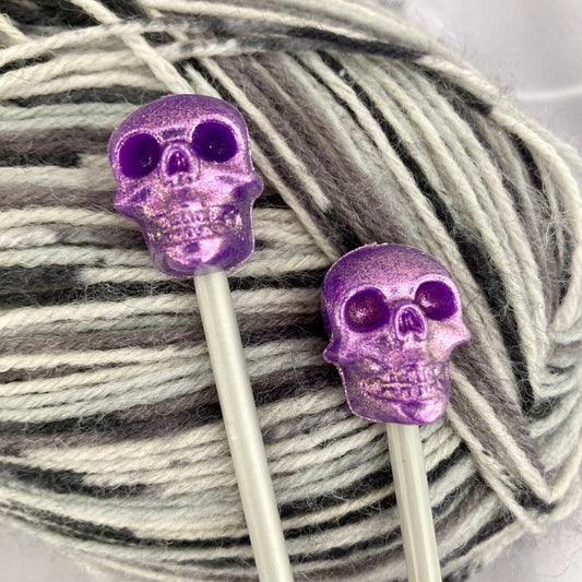 Purple Skull Knitting Needle Point Protectors Stitch Savers, Stoppers, End Caps, Huggers,   Knitting Accessories, Gifts for knitters