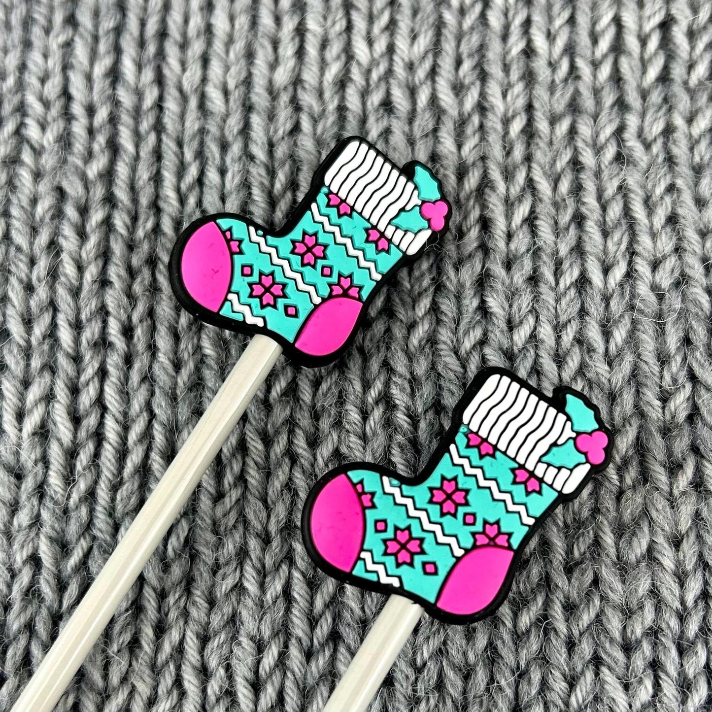 Christmas Stocking Knitting Needle Stitch Savers, Stoppers, End Caps, Huggers. Accessories & Notions. Point Protectors, Gifts for knitters